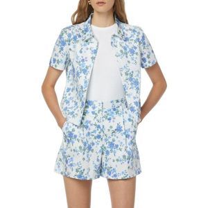 Favorite Daughter The Lemon Tree Button Front Crop Top Blue Floral Blouse